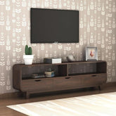 ONIJA Solid Sheesham Wood TV Cabinet with 3 Drawer Storage TV Stand Table Wooden Furniture Entertainment Unit for Living Room Home